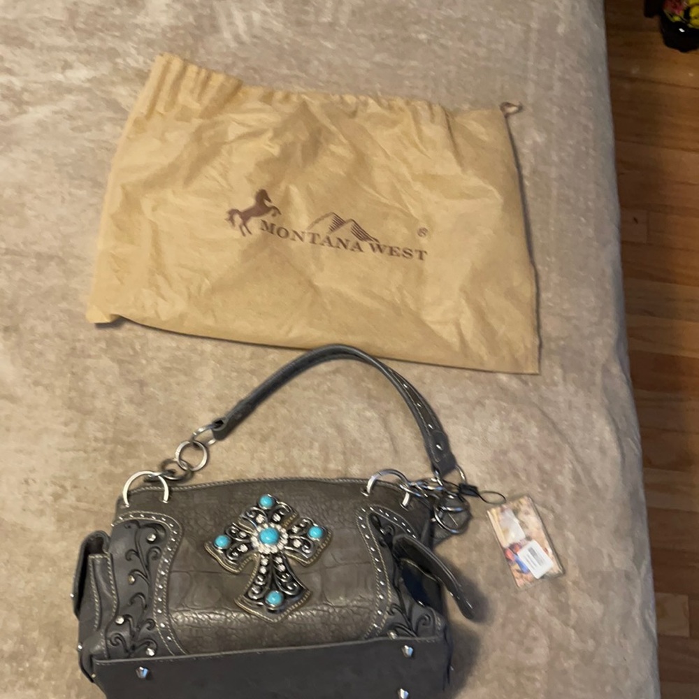 Montana West gray with turquoise real leather. Brand new never used.